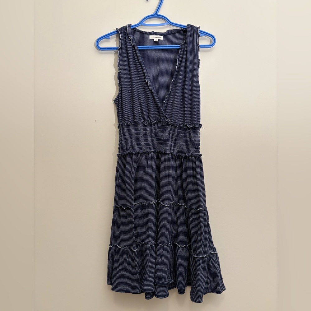 Max Studio Striped Navy Sleeveless Mini‎ Dress